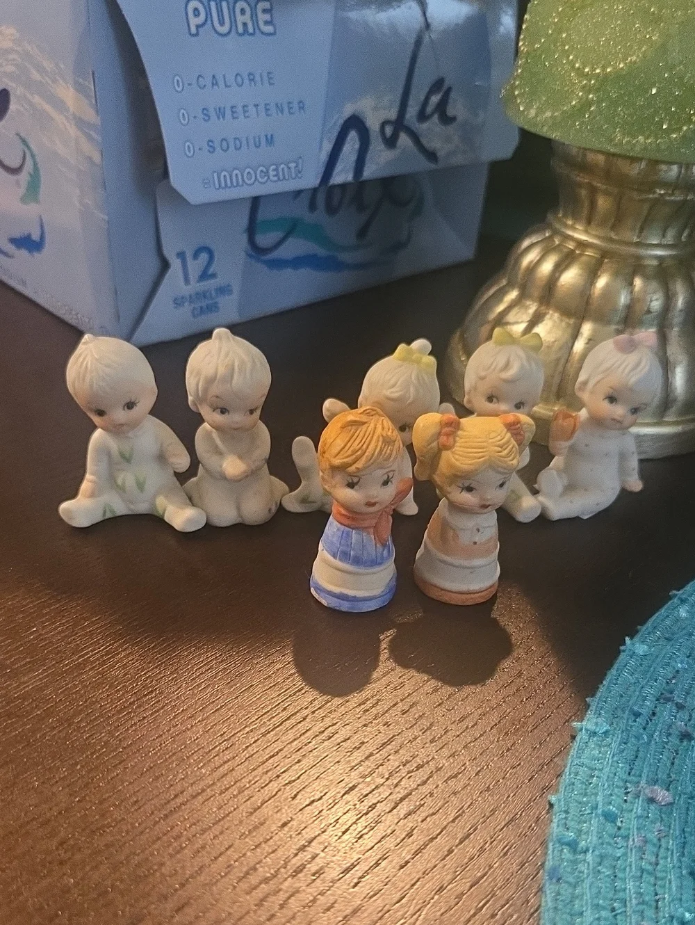 Set of Small Ceramic Figurines in White with Pastel Accents